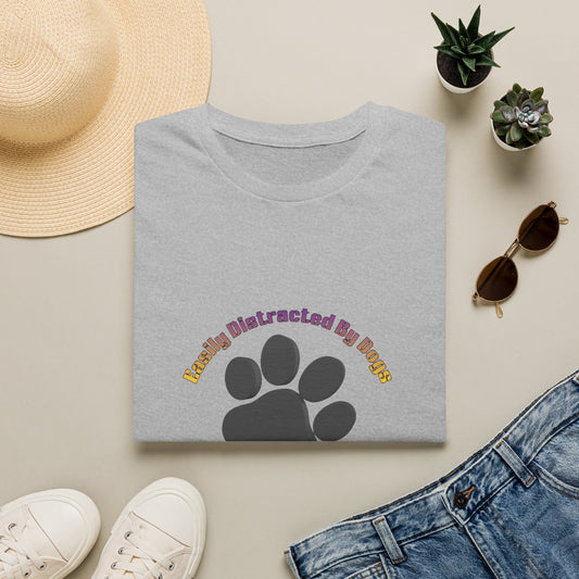 Dog Lover T‑Shirt — “Easily Distracted By Dogs” Paw Print Tee