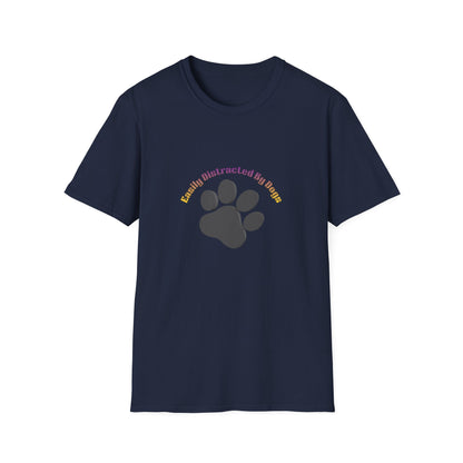 Dog Lover T‑Shirt — “Easily Distracted By Dogs” Paw Print Tee