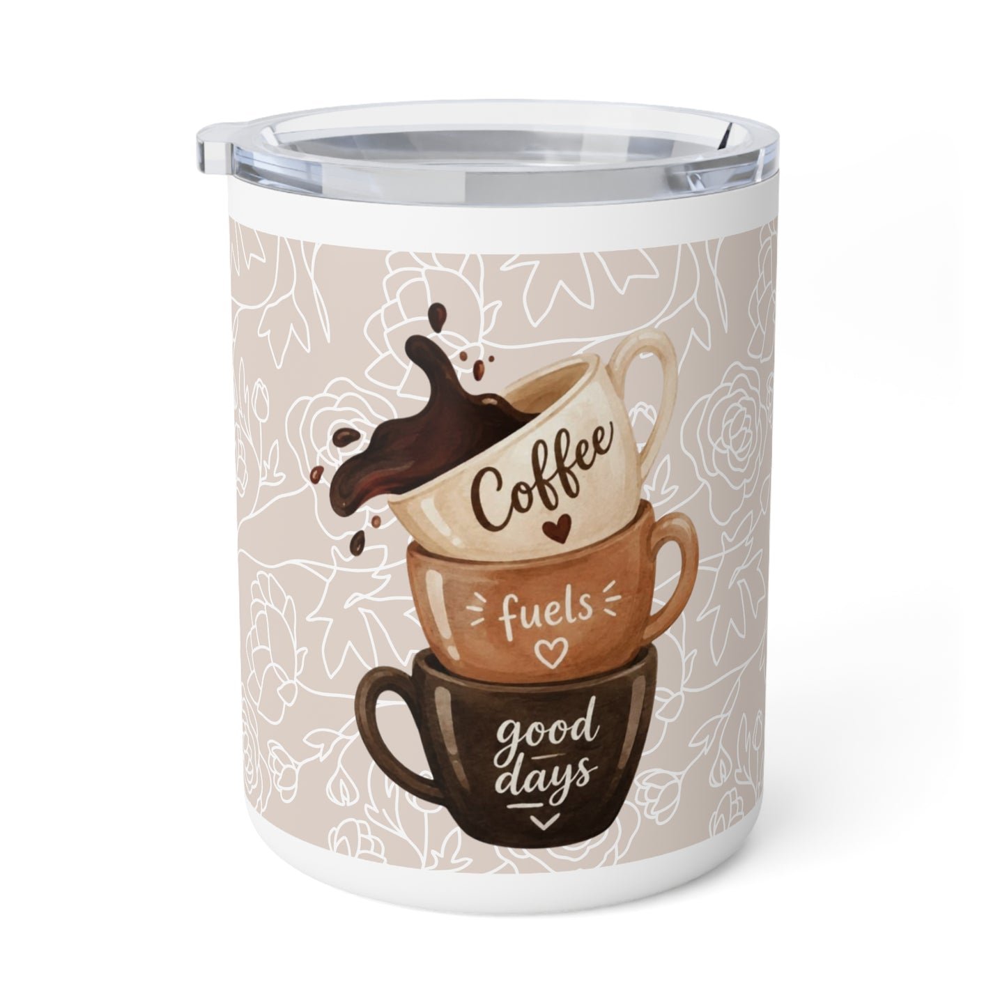 Insulated Coffee Mug — "Coffee Fuels Good Days" Stackable Cups Design, 10oz Travel Tumbler