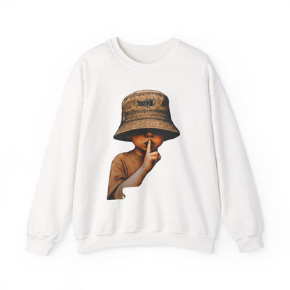 Silence Kid Crewneck Sweatshirt — Shhh Bucket Hat Graphic