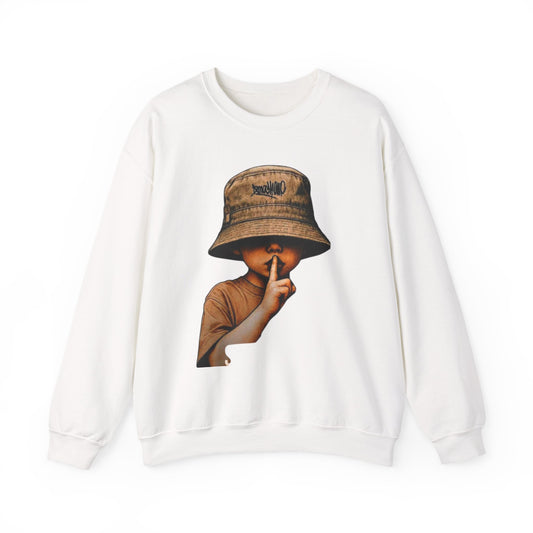 Silence Kid Crewneck Sweatshirt — Shhh Bucket Hat Graphic