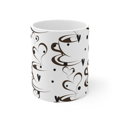 Coffee Cup Pattern 11oz Ceramic Mug — Heart Steam Coffee Design