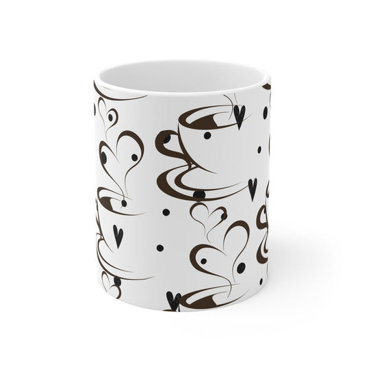 Coffee Cup Pattern 11oz Ceramic Mug — Heart Steam Coffee Design