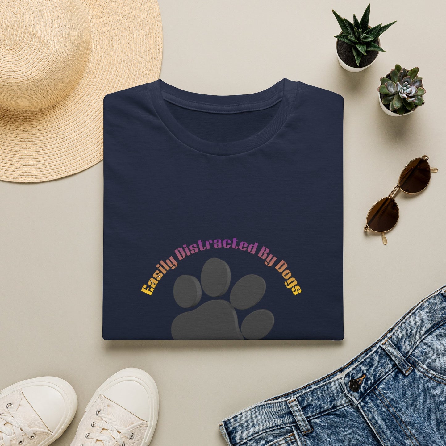 Dog Lover T‑Shirt — “Easily Distracted By Dogs” Paw Print Tee