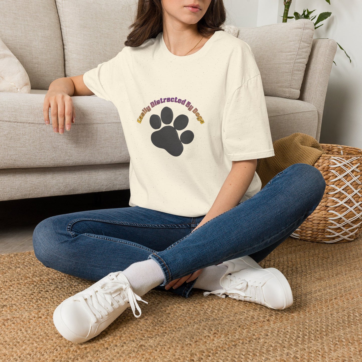 Dog Lover T‑Shirt — “Easily Distracted By Dogs” Paw Print Tee