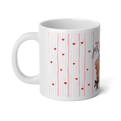 20oz Jumbo Mug - "Just a Girl" Iced Coffee Design with Hearts