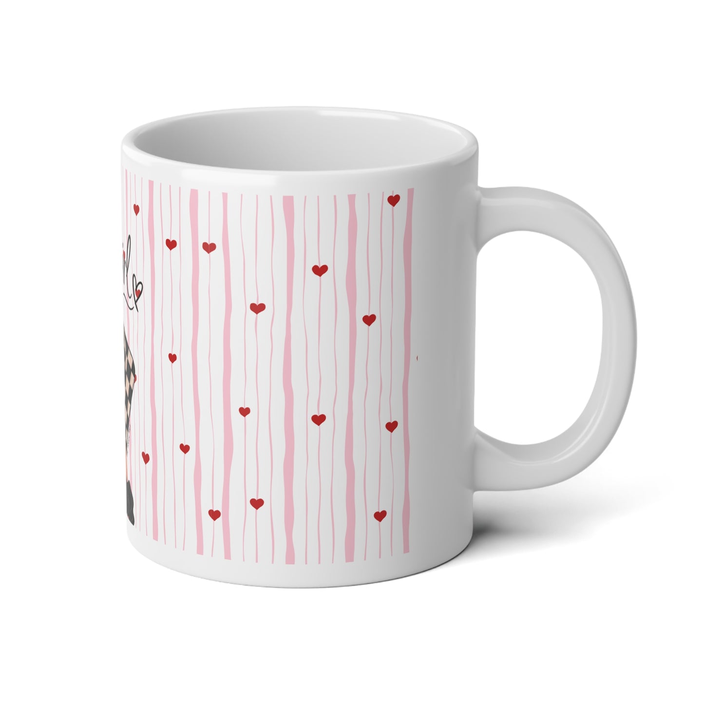 20oz Jumbo Mug - "Just a Girl" Iced Coffee Design with Hearts