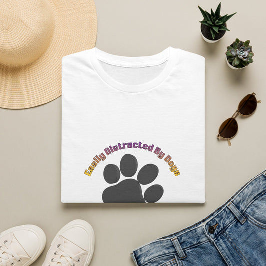 Dog Lover T‑Shirt — “Easily Distracted By Dogs” Paw Print Tee