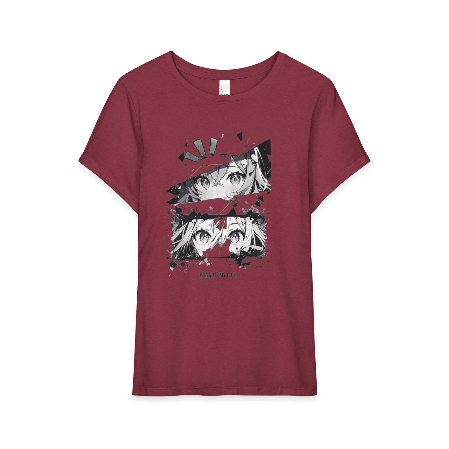 Anime Eyes Graphic Tee — Black & White Split-Panel Design
