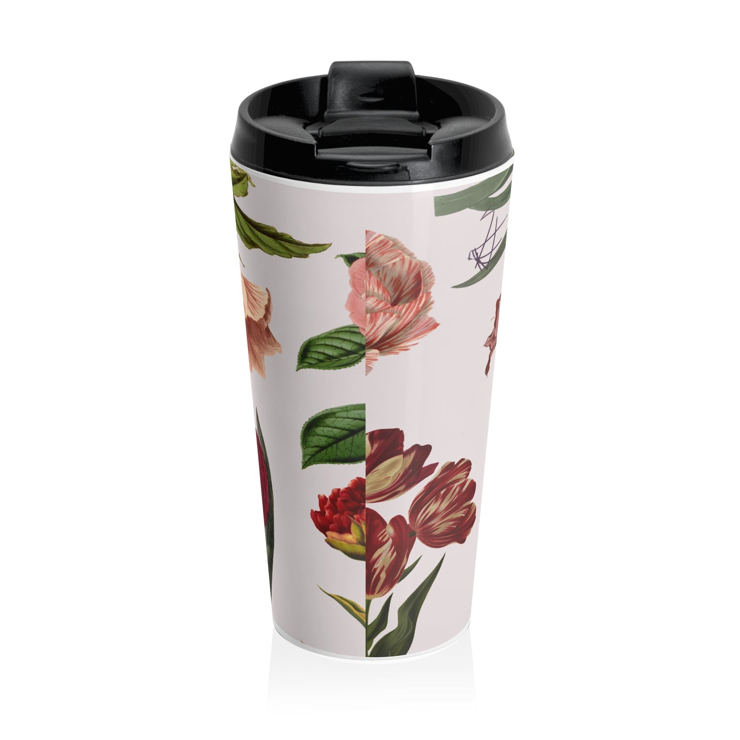Floral Collage Travel Mug — Vintage Woman Portrait Stainless Steel Tumbler
