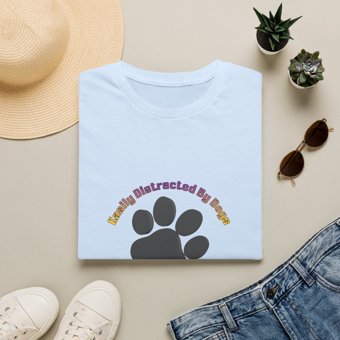 Dog Lover T‑Shirt — “Easily Distracted By Dogs” Paw Print Tee