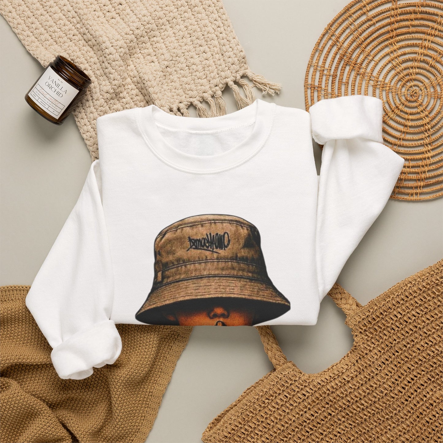 Silence Kid Crewneck Sweatshirt — Shhh Bucket Hat Graphic
