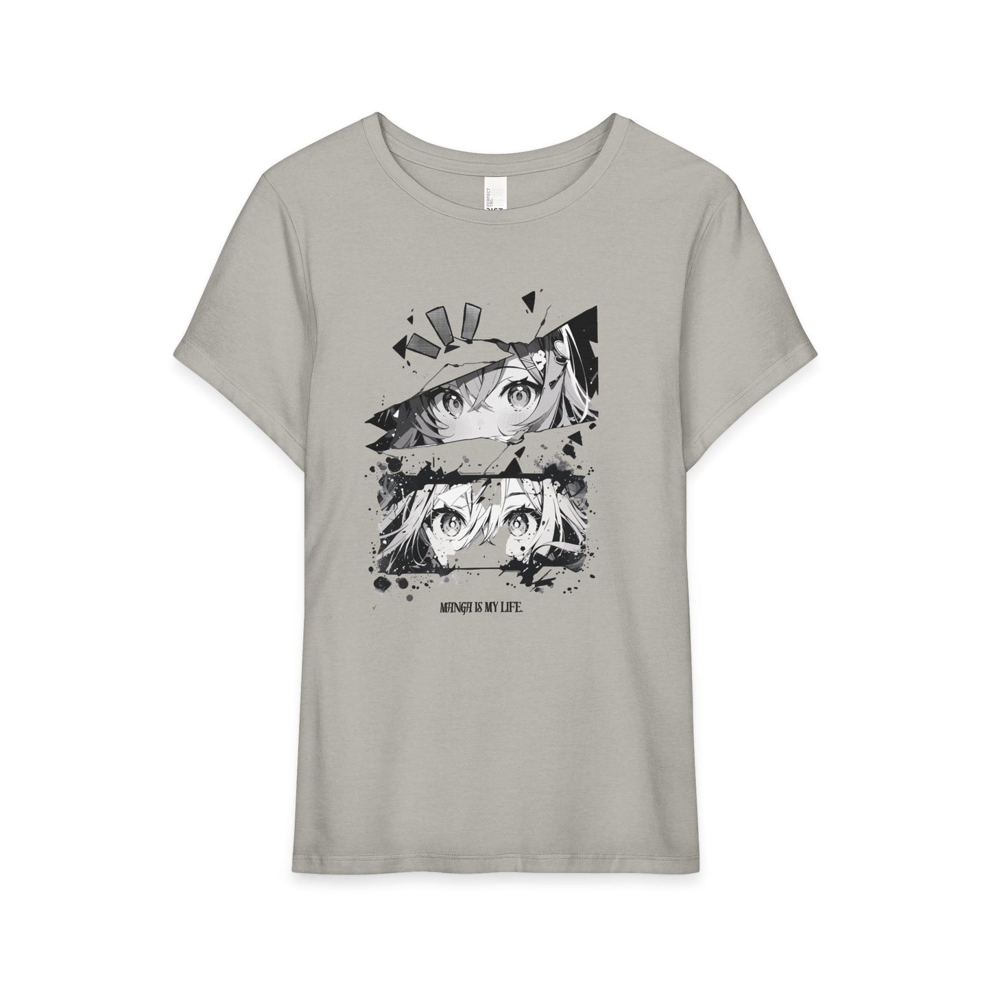 Anime Eyes Graphic Tee — Black & White Split-Panel Design