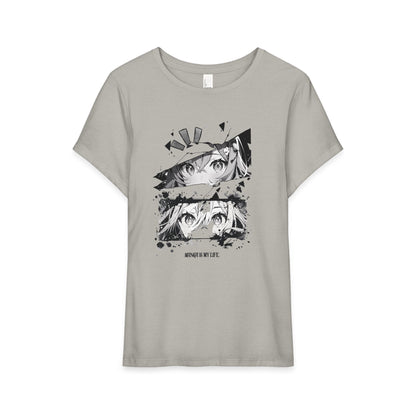 Anime Eyes Graphic Tee — Black & White Split-Panel Design