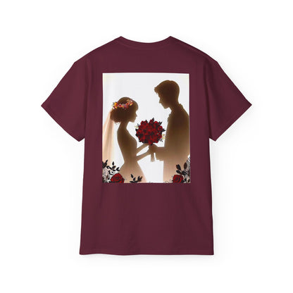 Wedding Couple Graphic Tee — Romantic Proposal & Bride-Groom Silhouette Shirt
