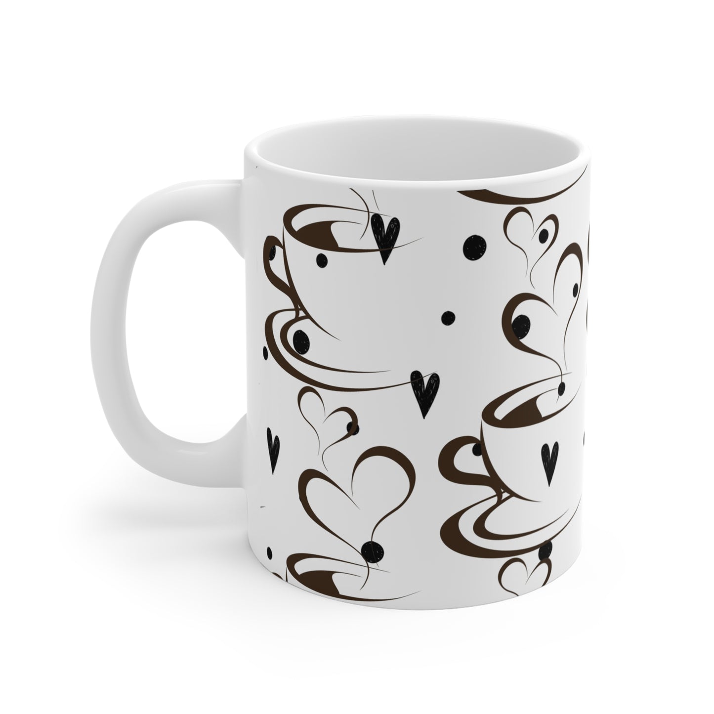 Coffee Cup Pattern 11oz Ceramic Mug — Heart Steam Coffee Design