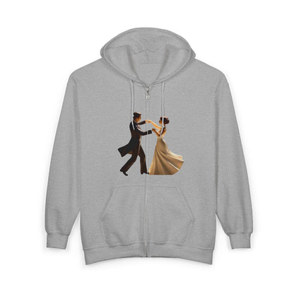 Dancing Couple Zip Hoodie – Romantic Ballroom Dance Graphic Full-Zip Sweatshirt