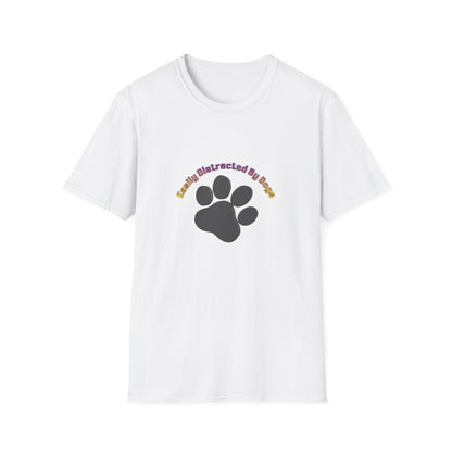 Dog Lover T‑Shirt — “Easily Distracted By Dogs” Paw Print Tee