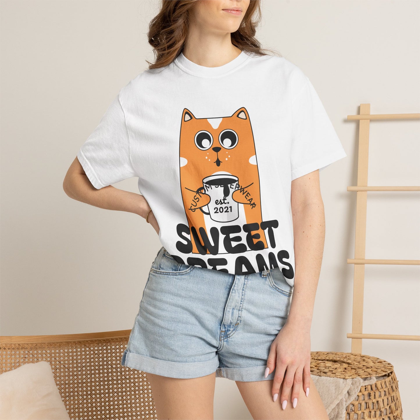 Sweet Dreams Cat T-Shirt — Cute Orange Kitty Graphic Tee (Est. 2021)