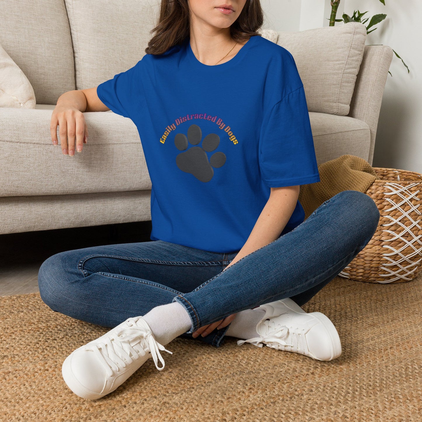 Dog Lover T‑Shirt — “Easily Distracted By Dogs” Paw Print Tee