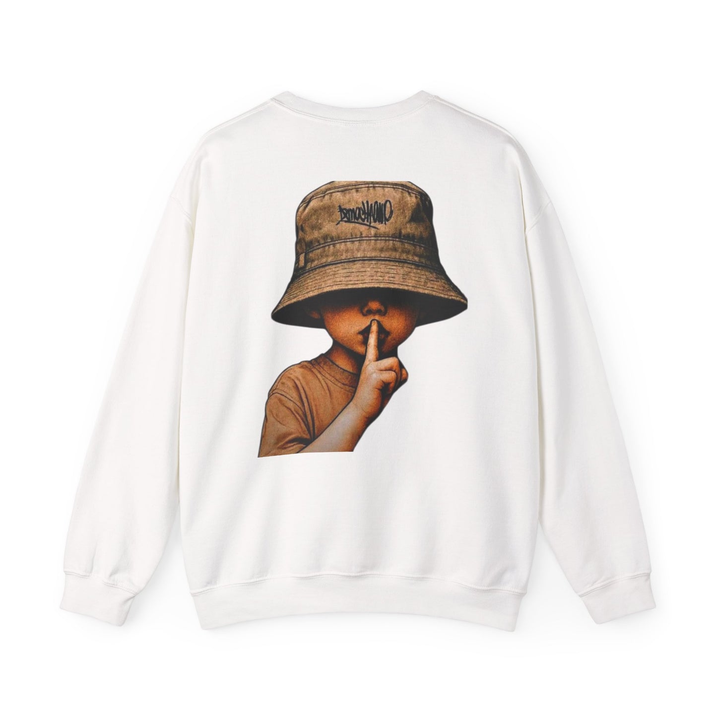 Silence Kid Crewneck Sweatshirt — Shhh Bucket Hat Graphic
