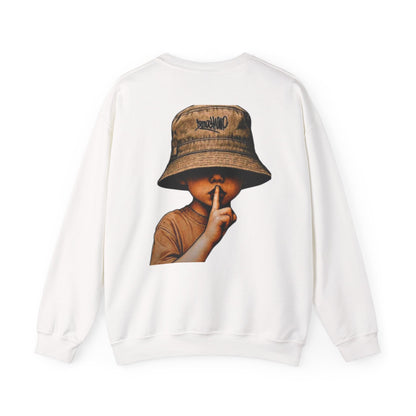 Silence Kid Crewneck Sweatshirt — Shhh Bucket Hat Graphic