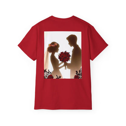 Wedding Couple Graphic Tee — Romantic Proposal & Bride-Groom Silhouette Shirt