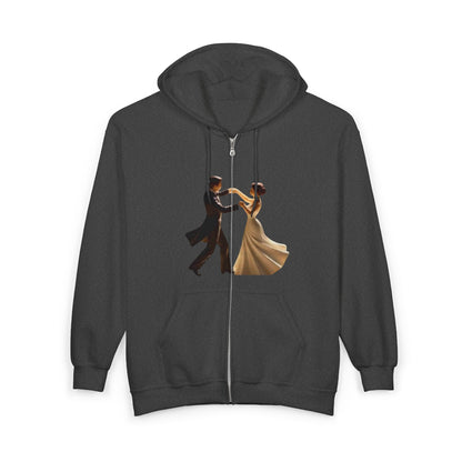 Dancing Couple Zip Hoodie – Romantic Ballroom Dance Graphic Full-Zip Sweatshirt