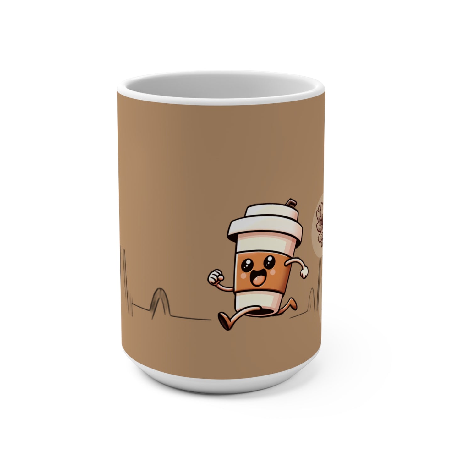 15oz Coffee Mug — Cute Running Coffee Cup Fall Design (Autumn Leaves)