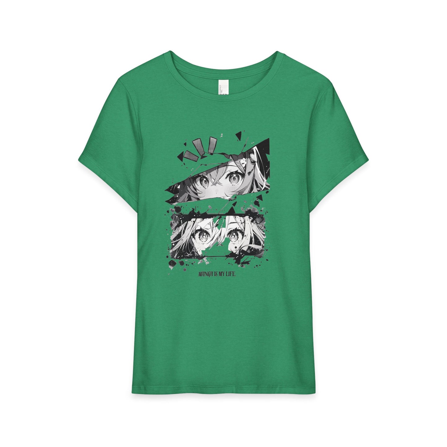 Anime Eyes Graphic Tee — Black & White Split-Panel Design