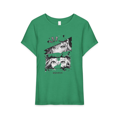 Anime Eyes Graphic Tee — Black & White Split-Panel Design