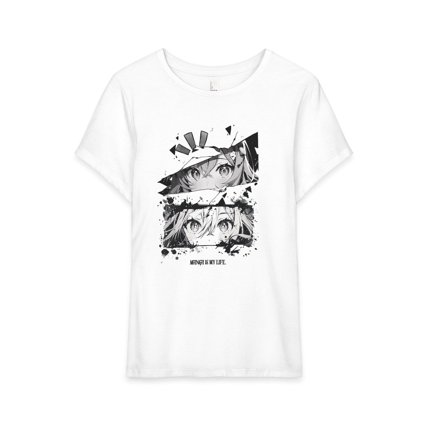 Anime Eyes Graphic Tee — Black & White Split-Panel Design