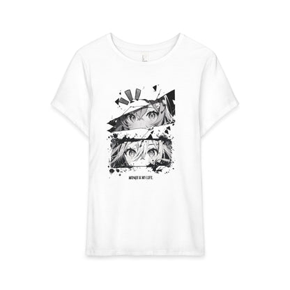 Anime Eyes Graphic Tee — Black & White Split-Panel Design