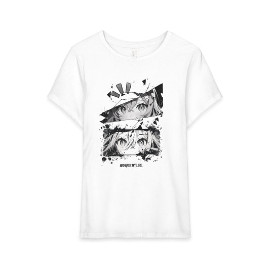 Anime Eyes Graphic Tee — Black & White Split-Panel Design