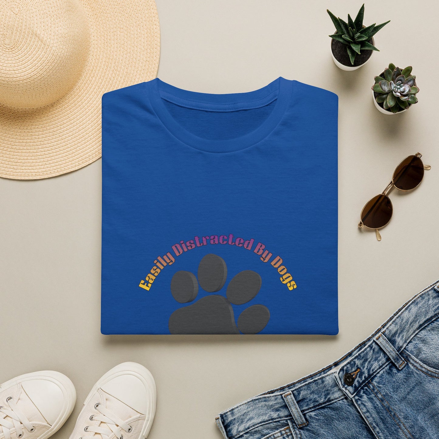 Dog Lover T‑Shirt — “Easily Distracted By Dogs” Paw Print Tee