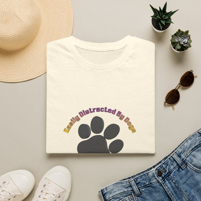Dog Lover T‑Shirt — “Easily Distracted By Dogs” Paw Print Tee
