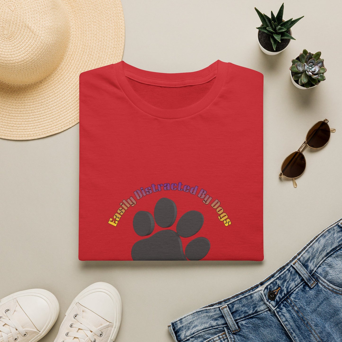 Dog Lover T‑Shirt — “Easily Distracted By Dogs” Paw Print Tee