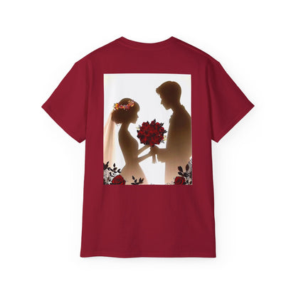 Wedding Couple Graphic Tee — Romantic Proposal & Bride-Groom Silhouette Shirt