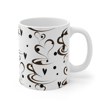 Coffee Cup Pattern 11oz Ceramic Mug — Heart Steam Coffee Design