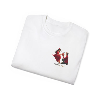 Wedding Couple Graphic Tee — Romantic Proposal & Bride-Groom Silhouette Shirt