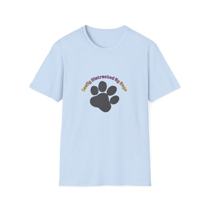 Dog Lover T‑Shirt — “Easily Distracted By Dogs” Paw Print Tee