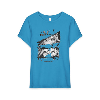 Anime Eyes Graphic Tee — Black & White Split-Panel Design