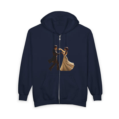 Dancing Couple Zip Hoodie – Romantic Ballroom Dance Graphic Full-Zip Sweatshirt