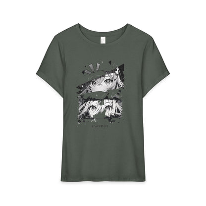 Anime Eyes Graphic Tee — Black & White Split-Panel Design