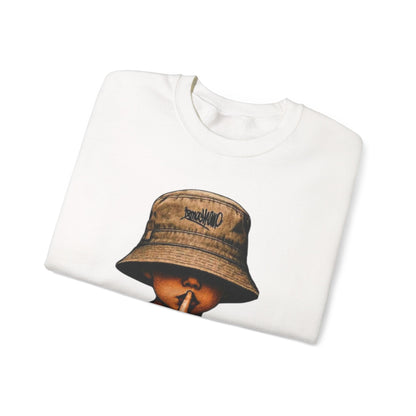Silence Kid Crewneck Sweatshirt — Shhh Bucket Hat Graphic