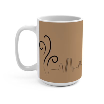 15oz Coffee Mug — Cute Running Coffee Cup Fall Design (Autumn Leaves)