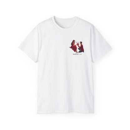 Wedding Couple Graphic Tee — Romantic Proposal & Bride-Groom Silhouette Shirt