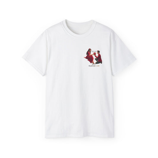 Wedding Couple Graphic Tee — Romantic Proposal & Bride-Groom Silhouette Shirt